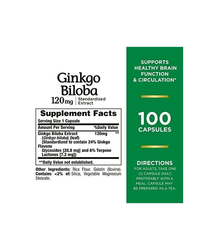 Natureøs Bounty Ginkgo Biloba Cápsulas 120mg, Suplemento de Suporte de Memória, Suporta Função Cerebral e Prontidão Mental, 100
