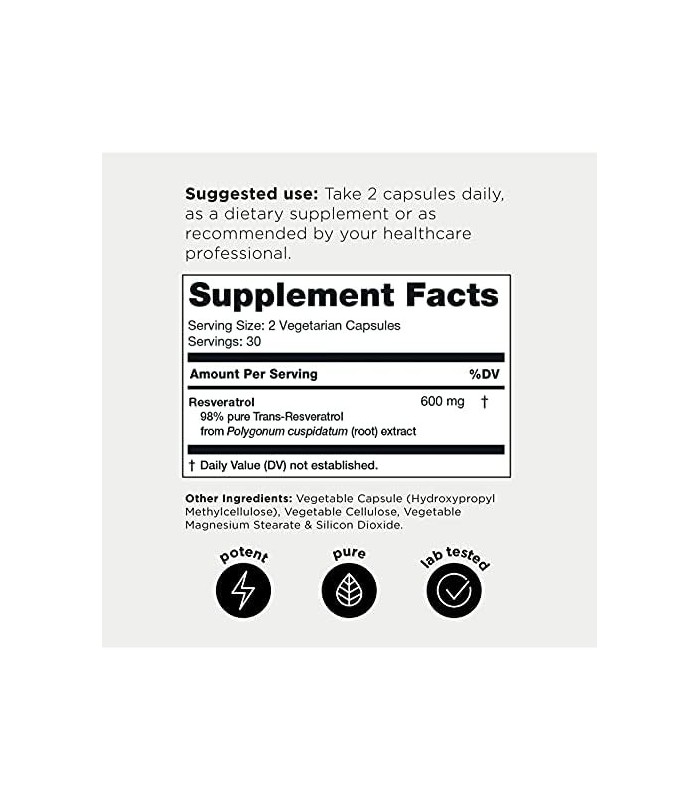 Toniiq Ultra Purity Resveratrol Capsules - 98% Trans-Resveratrol - Purificado e Biodisponível - Suplemento Reservatrol 60 Caps