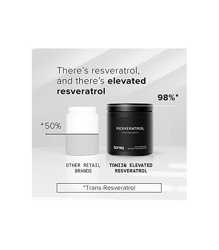 Toniiq Ultra Purity Resveratrol Capsules - 98% Trans-Resveratrol - Purificado e Biodisponível - Suplemento Reservatrol 60 Caps