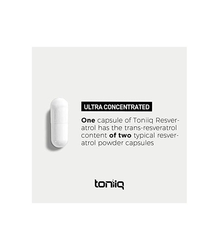 Toniiq Ultra Purity Resveratrol Capsules - 98% Trans-Resveratrol - Purificado e Biodisponível - Suplemento Reservatrol 60 Caps