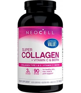 NeoCell Super Peptídeos de Colágeno + Vitamina C e Biotina, 3g de Colágeno por Porção, Sem Glúten, Promove Cabelo Saudável, Pele