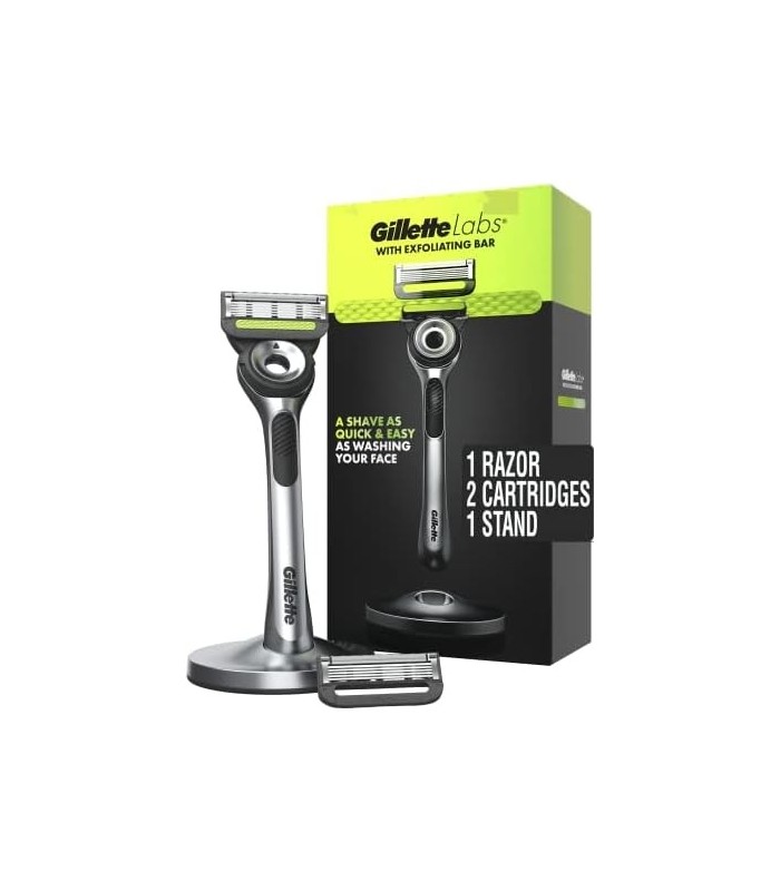 Gillette Mens Razor com barra esfoliante da GilletteLabs, kit de barbear para homens, inclui 1 alça, 2 refis de lâmina de barbea