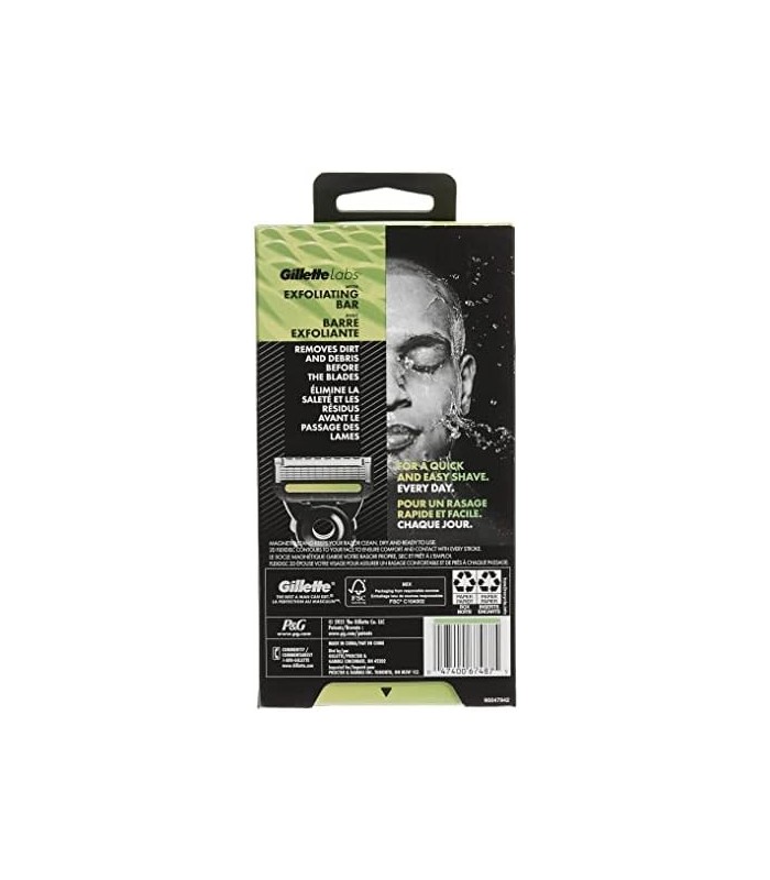 Gillette Mens Razor com barra esfoliante da GilletteLabs, kit de barbear para homens, inclui 1 alça, 2 refis de lâmina de barbea