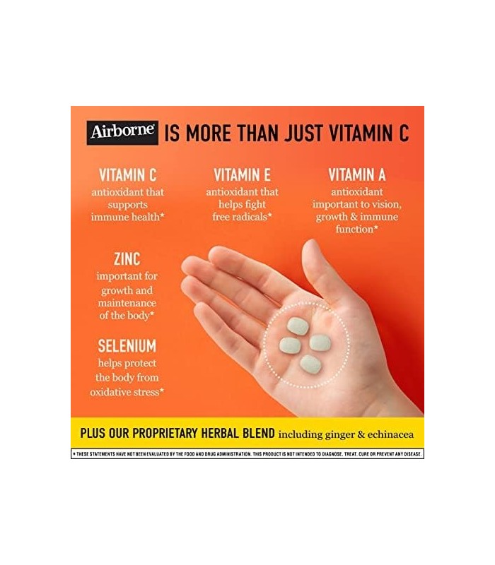 Airborne 1000 mg comprimidos mastigáveis ??com zinco, suplemento de suporte imunológico com poderosos antioxidantes vitaminas A