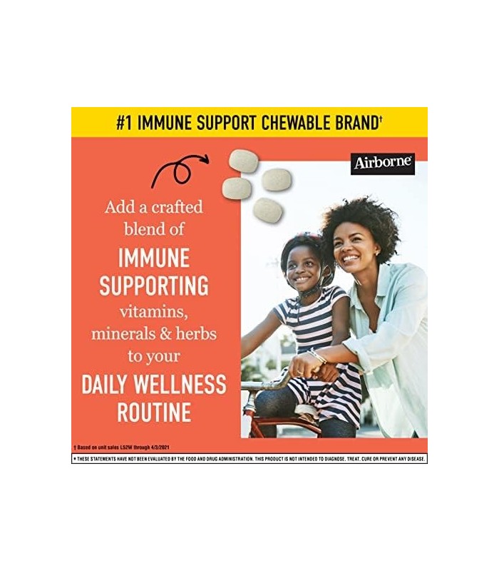 Airborne 1000 mg comprimidos mastigáveis ??com zinco, suplemento de suporte imunológico com poderosos antioxidantes vitaminas A