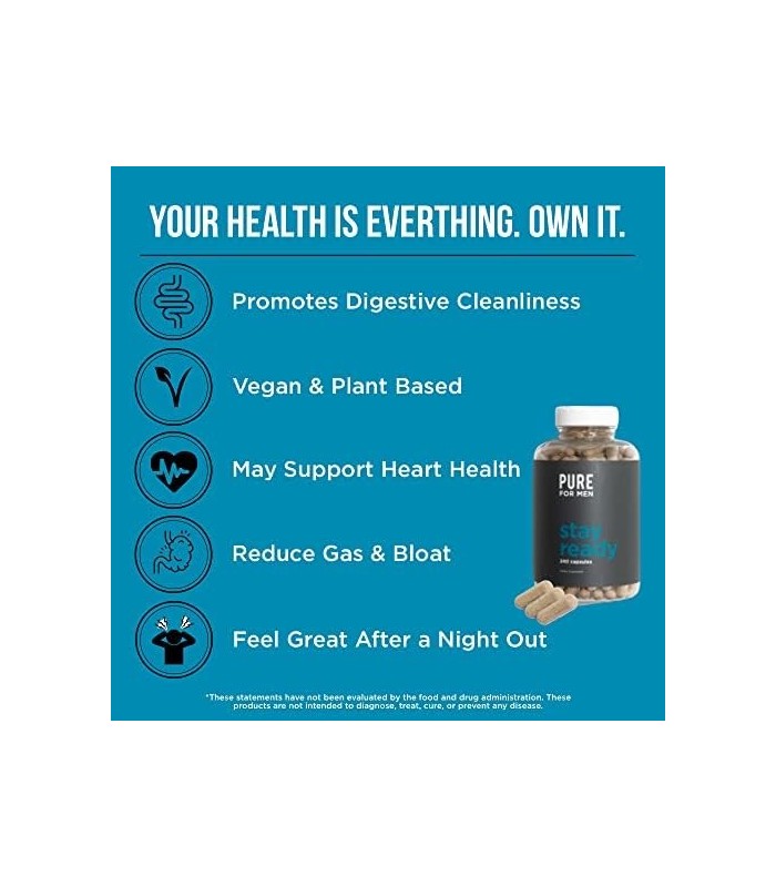 Pure for Men Cleanliness Stay Ready Suplemento de fibra, 240 cápsulas veganas | ajuda a promover a regularidade | Psyllium Husk,