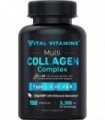 Vital Vitamins Multi Collagen Complex - Tipo I, II, III, V, X, Grass Fed, Non-GMO, 150 Cápsulas