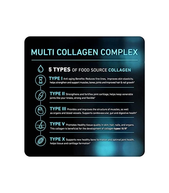 Vital Vitamins Multi Collagen Complex - Tipo I, II, III, V, X, Grass Fed, Non-GMO, 150 Cápsulas