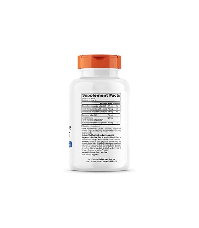 Doctors Best Glucosamine Chondroitin Msm com cápsulas OptiMSM, suporta estrutura articular saudável, função e conforto, não tran