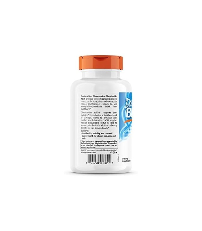 Doctors Best Glucosamine Chondroitin Msm com cápsulas OptiMSM, suporta estrutura articular saudável, função e conforto, não tran