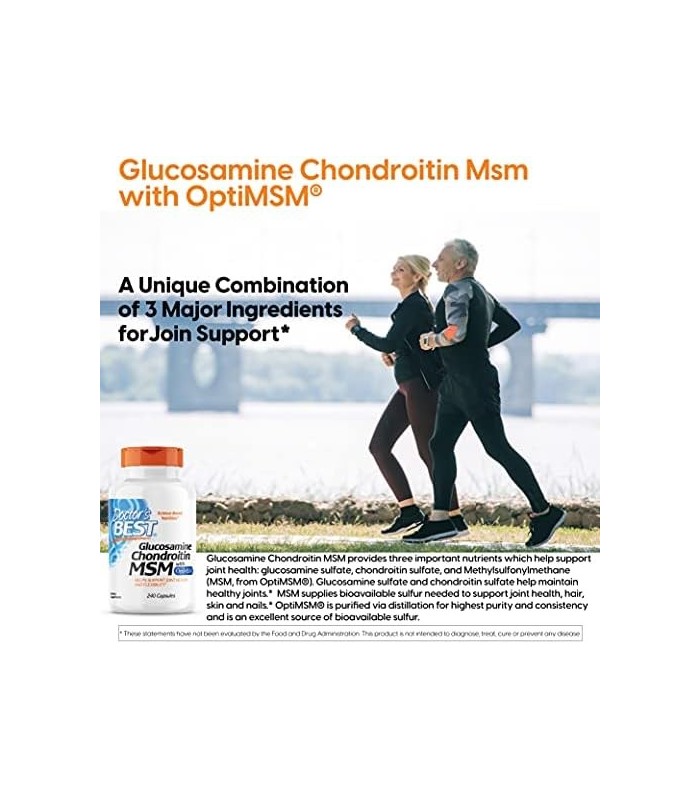Doctors Best Glucosamine Chondroitin Msm com cápsulas OptiMSM, suporta estrutura articular saudável, função e conforto, não tran