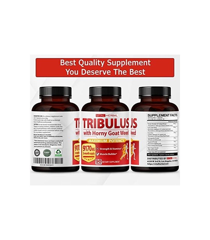 7 em 1 Ultra Tribulus Terrestris com Cápsulas Horny Goat Weed 9170 mg