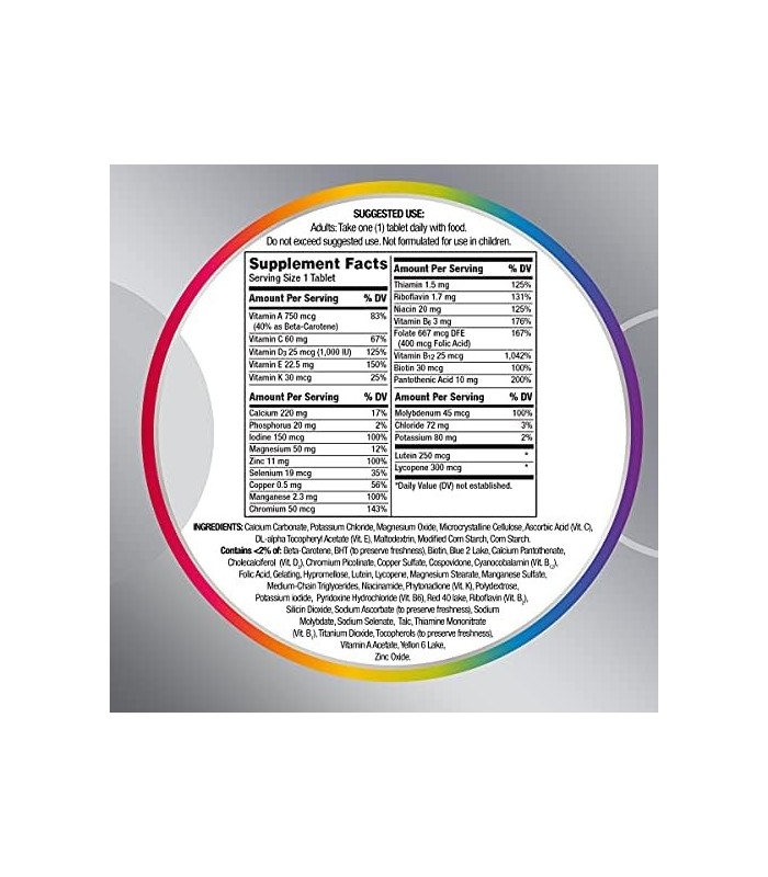 Multivitamínico Centrum Silver para Adultos 50 Plus, Suplemento, Vitamina D3, Vitaminas B, Sem Glúten, Ingredientes Não-OGM, Sup