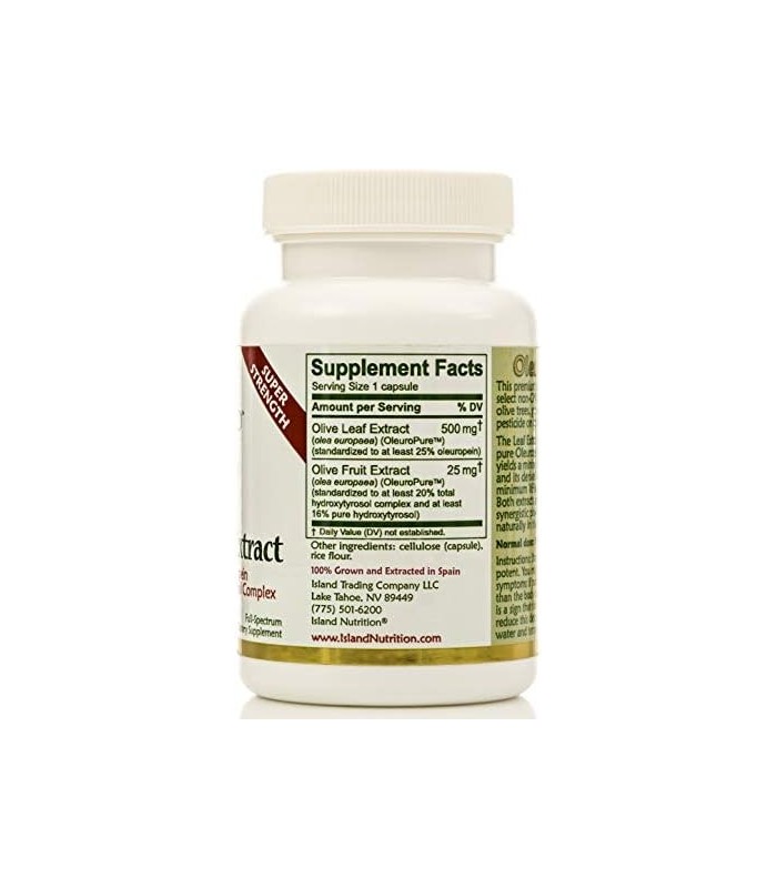 Island Nutrition, cápsulas de extrato de folha de oliveira ' 25% de oleuropeína (40% de polifenóis totais), mais 20% de complexo