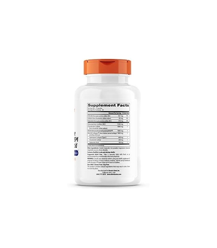 Doctors Best Glucosamina Condroitina MSM + Ácido Hialurônico com OptiMSM Com Colágeno Biocelular, Suporte para Articulações, Não