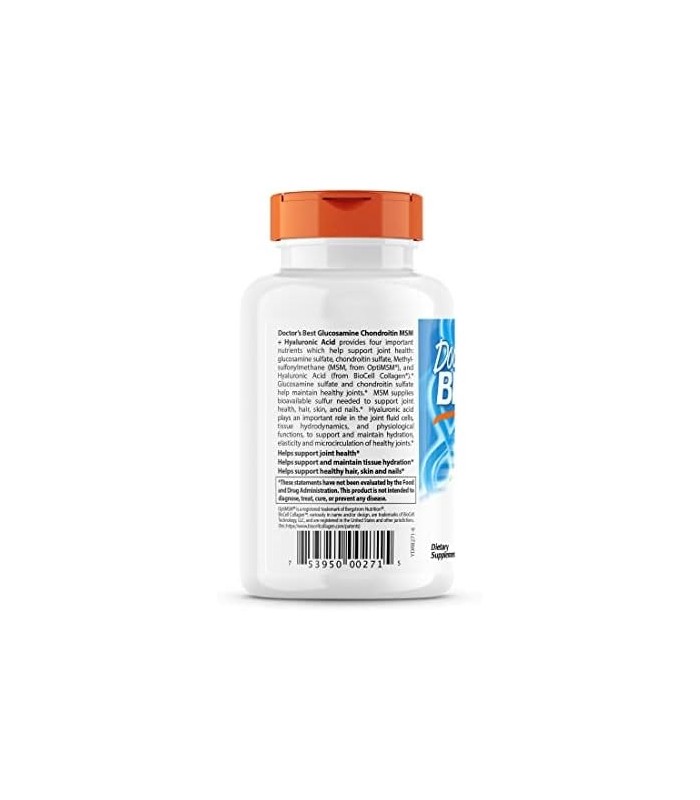 Doctors Best Glucosamina Condroitina MSM + Ácido Hialurônico com OptiMSM Com Colágeno Biocelular, Suporte para Articulações, Não
