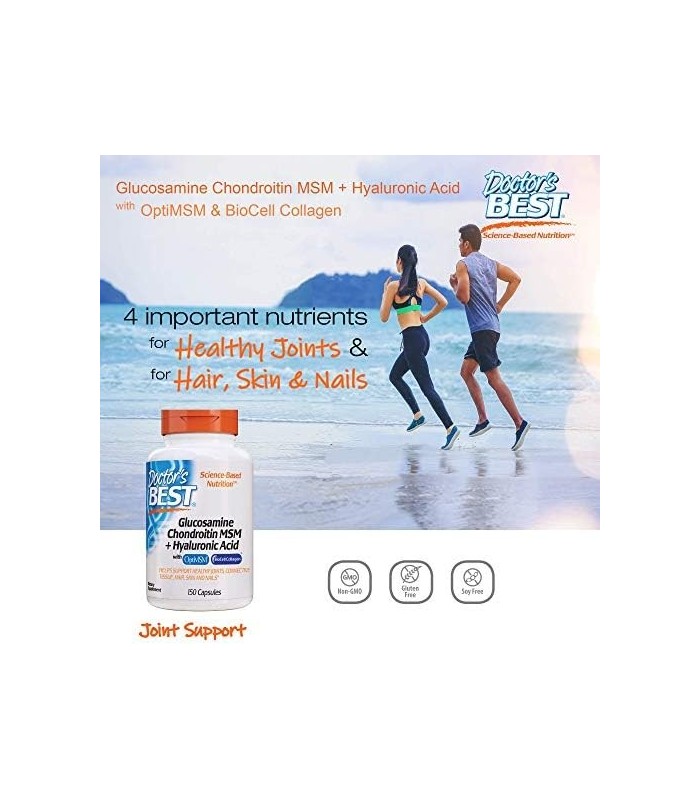 Doctors Best Glucosamina Condroitina MSM + Ácido Hialurônico com OptiMSM Com Colágeno Biocelular, Suporte para Articulações, Não