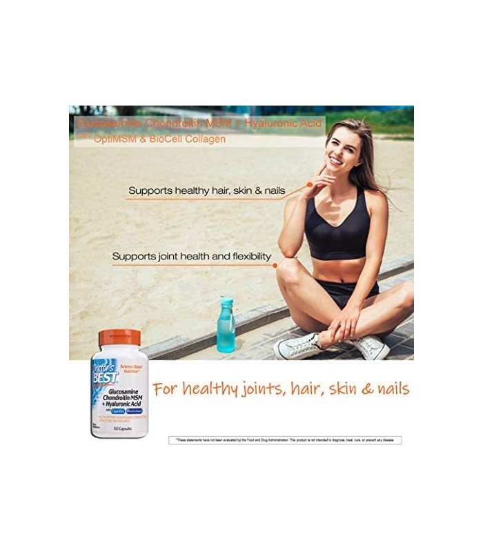 Doctors Best Glucosamina Condroitina MSM + Ácido Hialurônico com OptiMSM Com Colágeno Biocelular, Suporte para Articulações, Não