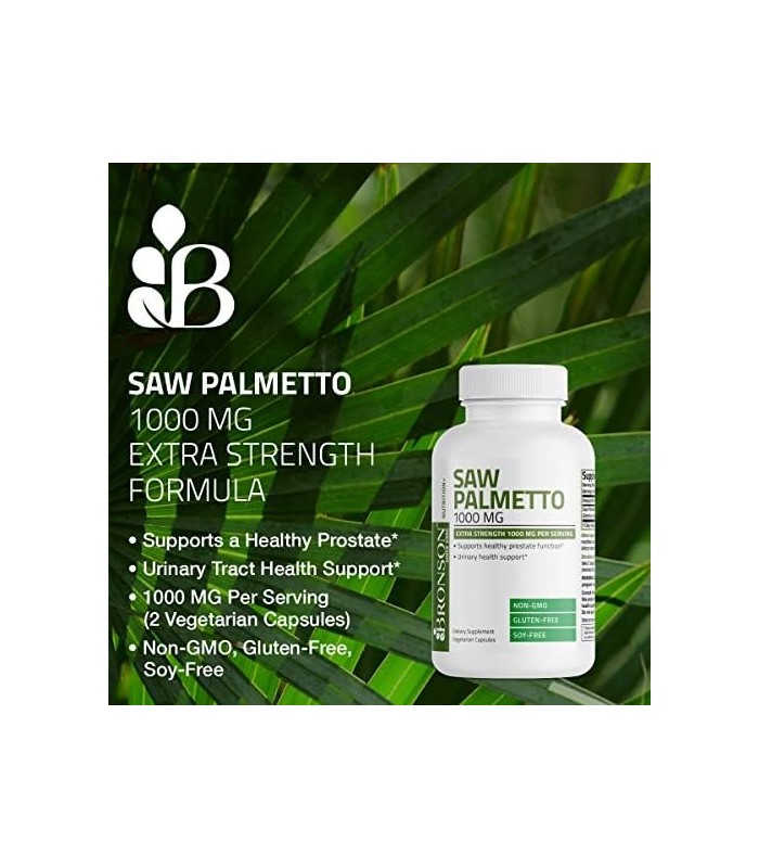 Bronson Saw Palmetto 1000 MG por porção Força extra suporta função saudável da próstata e suporte à saúde urinária - não transgê