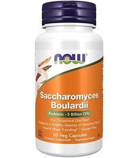 Suplementos  NOW, Saccharomyces Boulardii, 5 bilhões de CFU Probiótico, 60 Cápsulas Vegetais