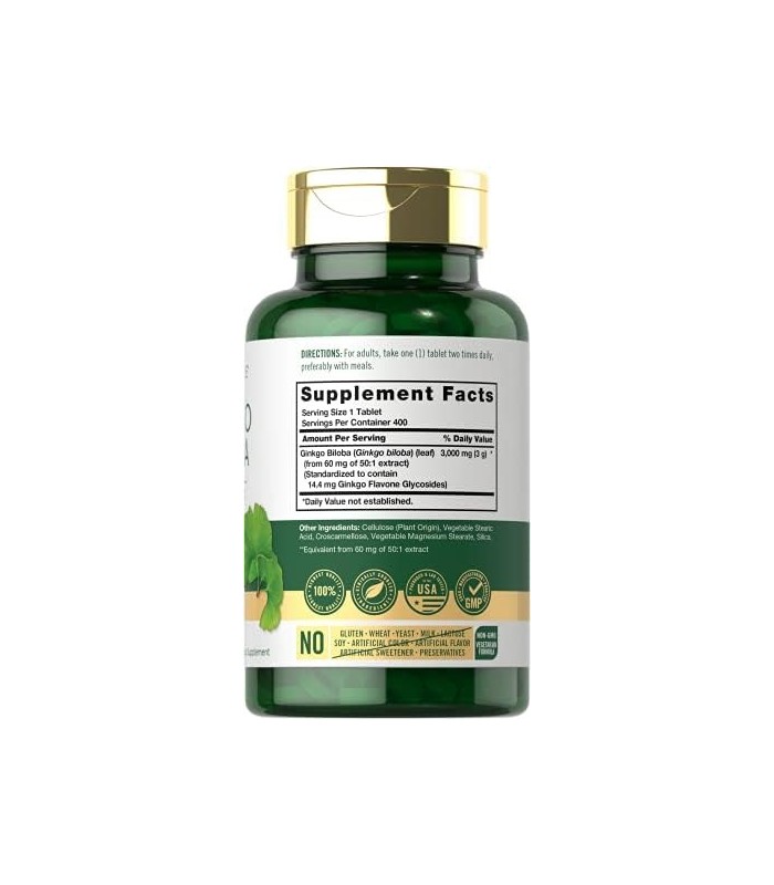 Carlyle Ginkgo Biloba 3000mg | 400 Comprimidos | Suplemento Vegetariano | Não transgênico, sem glúten