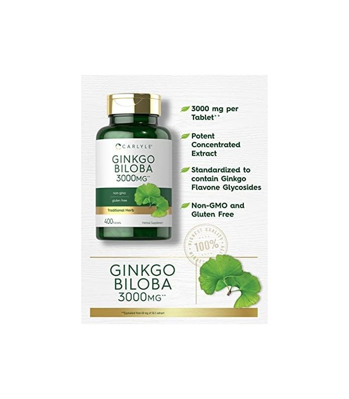 Carlyle Ginkgo Biloba 3000mg | 400 Comprimidos | Suplemento Vegetariano | Não transgênico, sem glúten