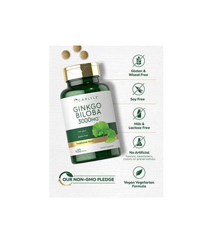 Carlyle Ginkgo Biloba 3000mg | 400 Comprimidos | Suplemento Vegetariano | Não transgênico, sem glúten