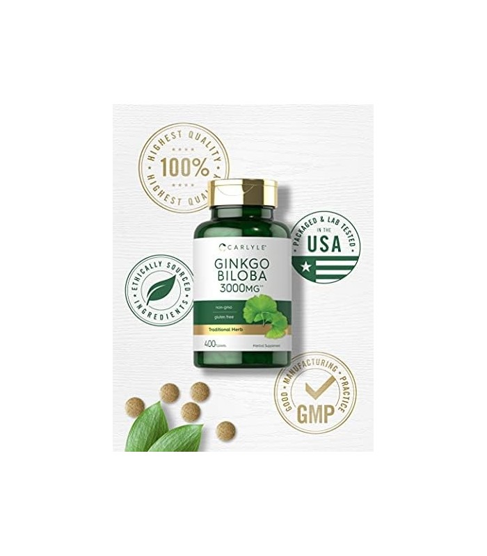 Carlyle Ginkgo Biloba 3000mg | 400 Comprimidos | Suplemento Vegetariano | Não transgênico, sem glúten