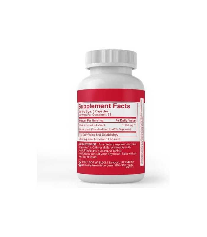 Ingredientes puros Tribulus Terrestris (100 cápsulas) sempre puro, sem aditivos ou enchimentos, verificado em laboratório