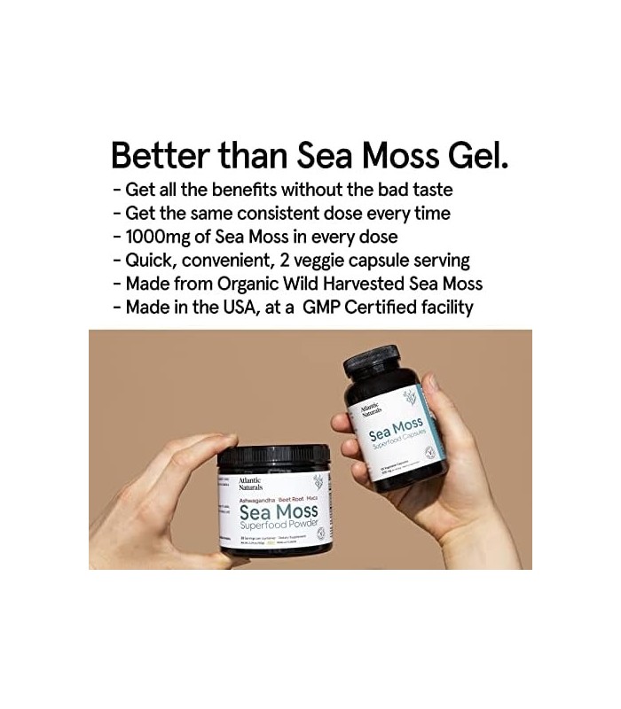 Cápsulas de Superalimento Sea Moss 1.000 MG Organic Irish Sea Moss Suporta Sistema Imunológico Saudável (120 Cápsulas)