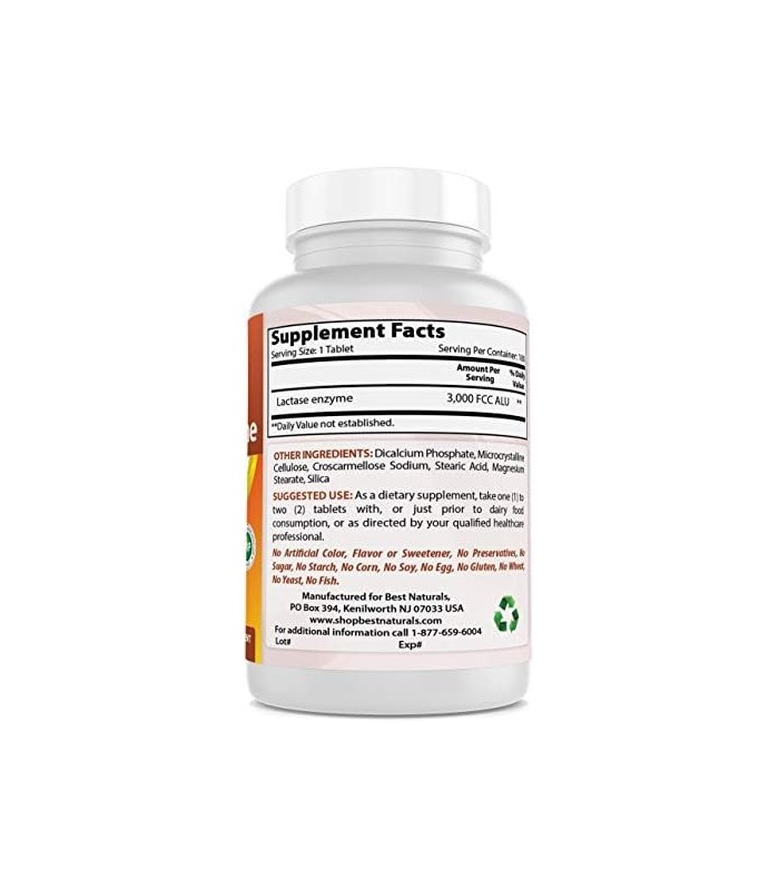 Best Naturals Fast Acting Lactase Enzyme Tablet, 3000 Fcc Alu, 180 Count (859375002900)