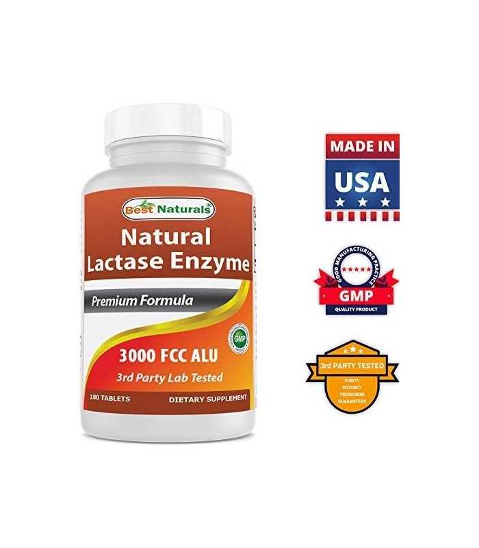 Best Naturals Fast Acting Lactase Enzyme Tablet, 3000 Fcc Alu, 180 Count (859375002900)