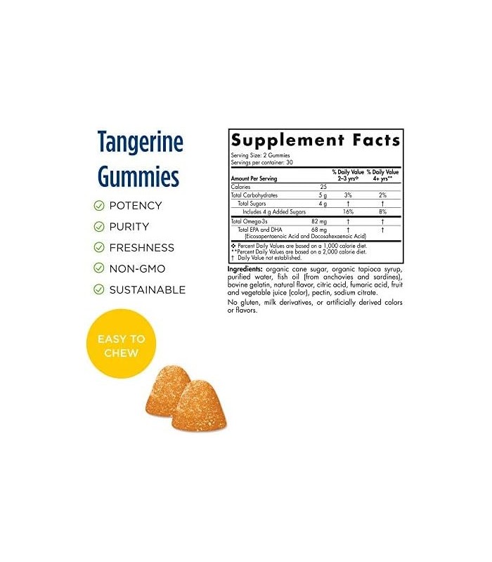 Nordic Naturals Nordic Omega-3 Gummies, Tangerina - 60 Gomas - 82 mg Total de Omega-3 com EPA e DHA - Não transgênico - 30 porçõ