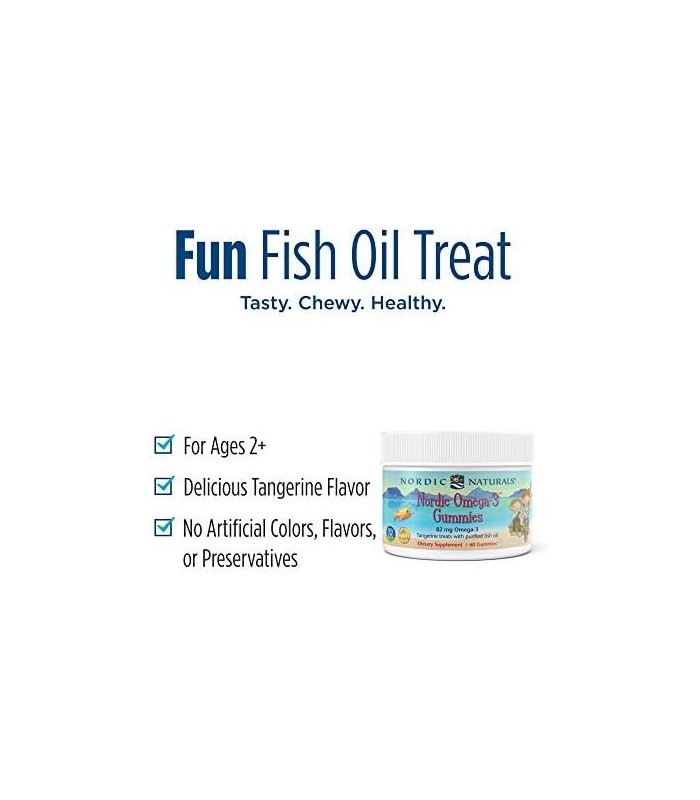 Nordic Naturals Nordic Omega-3 Gummies, Tangerina - 60 Gomas - 82 mg Total de Omega-3 com EPA e DHA - Não transgênico - 30 porçõ