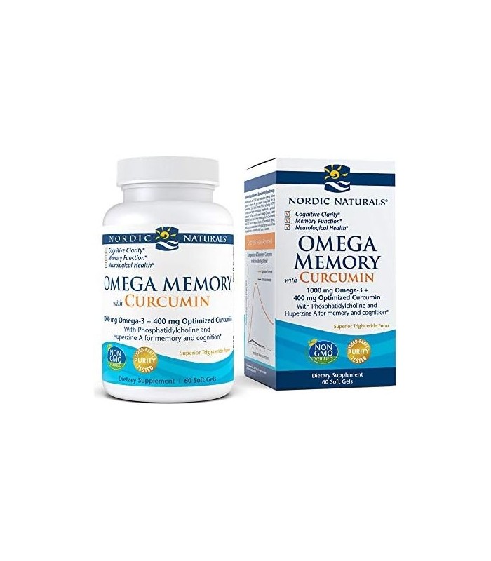 Nordic Naturals Omega Memory com curcumina, limão - 60 géis macios - 1000 mg Omega-3 + 400 mg curcumina otimizada - memória, cog