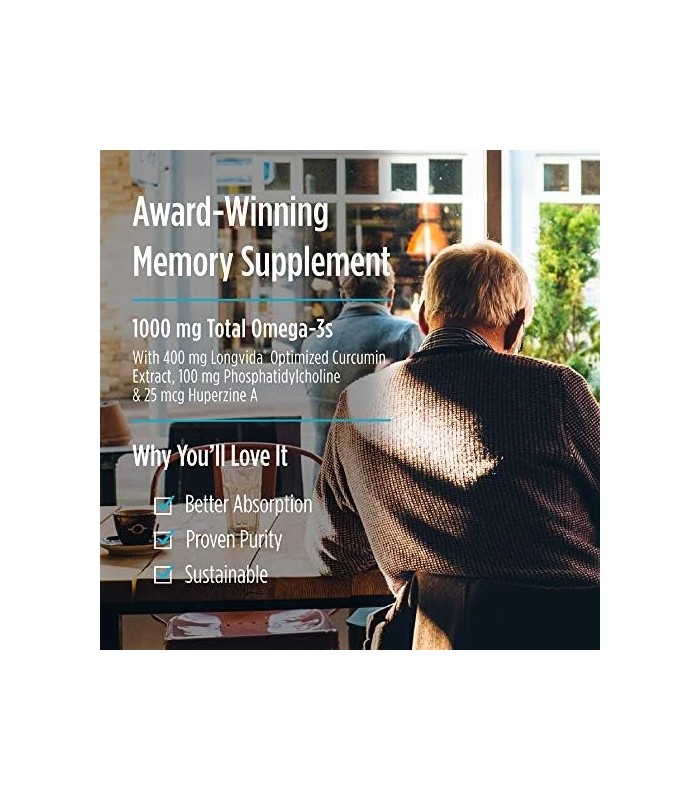 Nordic Naturals Omega Memory com curcumina, limão - 60 géis macios - 1000 mg Omega-3 + 400 mg curcumina otimizada - memória, cog