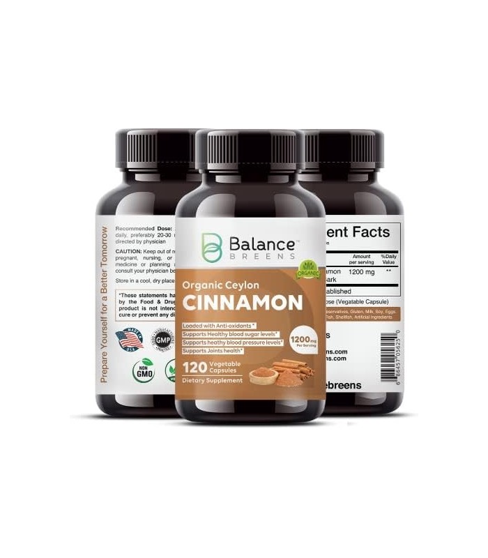 Canela de Ceilão Orgânica Certificada 1200mg - 120 Cápsulas Veg - Suporte ao Metabolismo do Açúcar, Suplemento de Suporte para a