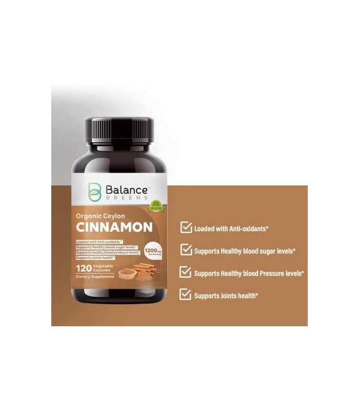 Canela de Ceilão Orgânica Certificada 1200mg - 120 Cápsulas Veg - Suporte ao Metabolismo do Açúcar, Suplemento de Suporte para a