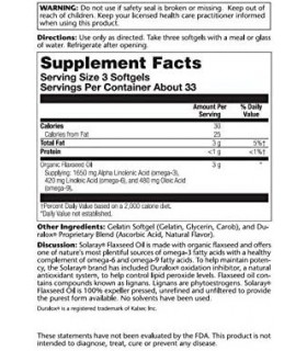 Óleo de Linhaça Solaray, Softgel (Btl-Plastic) 1000mg 100ct
