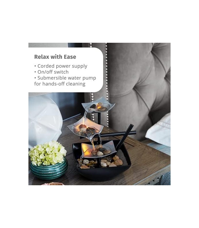 Fonte de mesa interna de relaxamento de 3 camadas HoMedics, bomba automática com interruptor de energia, bacia extra profunda co