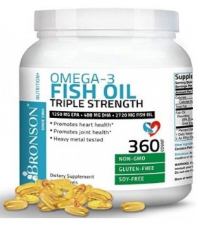 Bronson Omega 3 Óleo de Peixe Força Tripla 2720 mg, EPA 1250 mg DHA 488 mg, Non-GMO Heavy Metal Testado, 360 Softgels