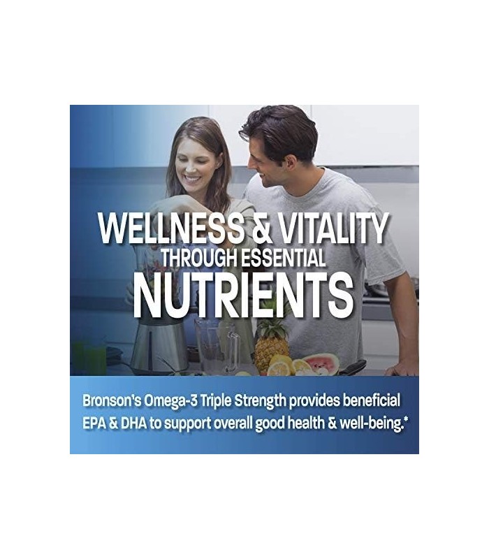 Bronson Omega 3 Óleo de Peixe Força Tripla 2720 mg, EPA 1250 mg DHA 488 mg, Non-GMO Heavy Metal Testado, 360 Softgels
