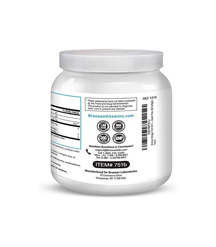 Bronson Omega 3 Óleo de Peixe Força Tripla 2720 mg, EPA 1250 mg DHA 488 mg, Non-GMO Heavy Metal Testado, 360 Softgels