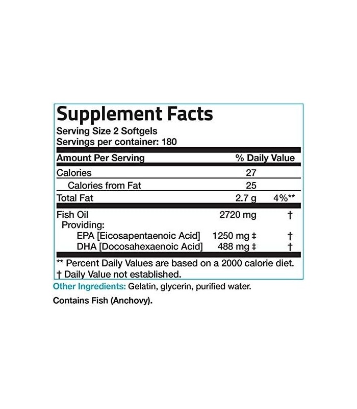 Bronson Omega 3 Óleo de Peixe Força Tripla 2720 mg, EPA 1250 mg DHA 488 mg, Non-GMO Heavy Metal Testado, 360 Softgels