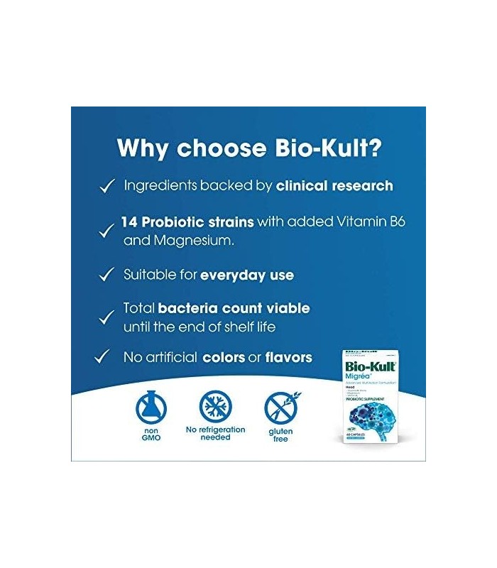 Bio-Kult Advanced MultiStrain Probióticos com Citrato de Magnésio Vitamina B6 60, Sem Sabor, 60 unidades