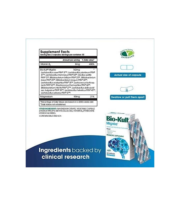 Bio-Kult Advanced MultiStrain Probióticos com Citrato de Magnésio Vitamina B6 60, Sem Sabor, 60 unidades