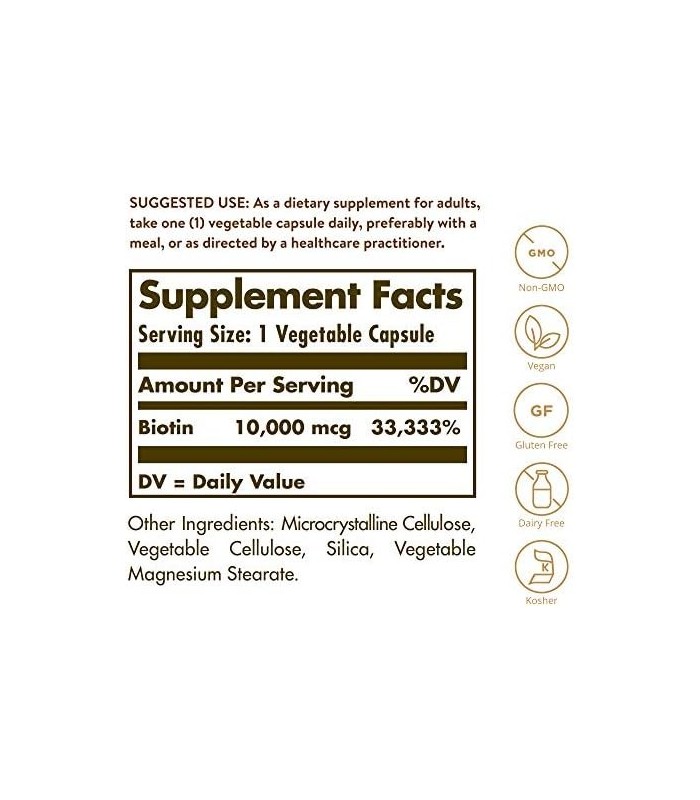 Solgar Biotina 10.000 mcg, 120 Cápsulas Vegetais - Energia, Metabolismo, Promove Pele, Unhas e Cabelos Saudáveis ??- Super Potên