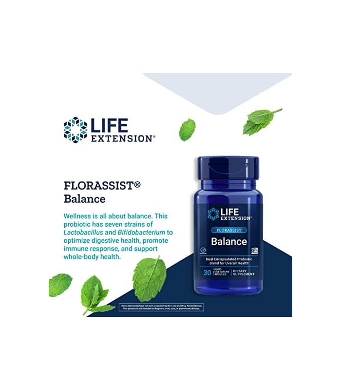 Life Extension FLORASSIST Balance Probiótico - 7 cepas 15 bilhões de CFUs - Probióticos Suplementos Pílulas para homens e mulher