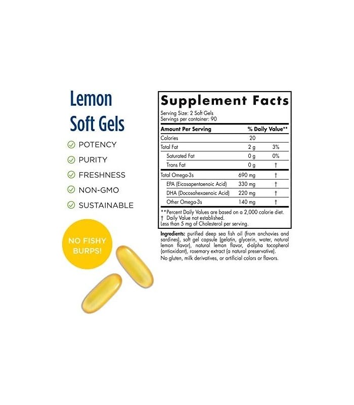 Nordic Naturals Omega-3, Sabor a Limão - 180 Géis Suaves - 690 mg Omega-3 - Óleo de Peixe - EPA e DHA - Suporte Imunológico, Saú