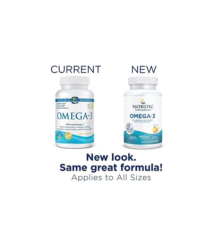 Nordic Naturals Omega-3, Sabor a Limão - 180 Géis Suaves - 690 mg Omega-3 - Óleo de Peixe - EPA e DHA - Suporte Imunológico, Saú